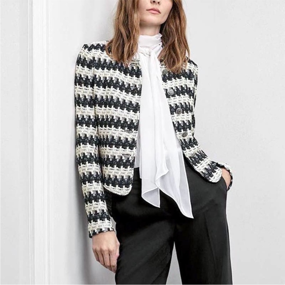 St. John NEW Women's Advik Button Front Jacket Black/Cream/White Luxury Size 6